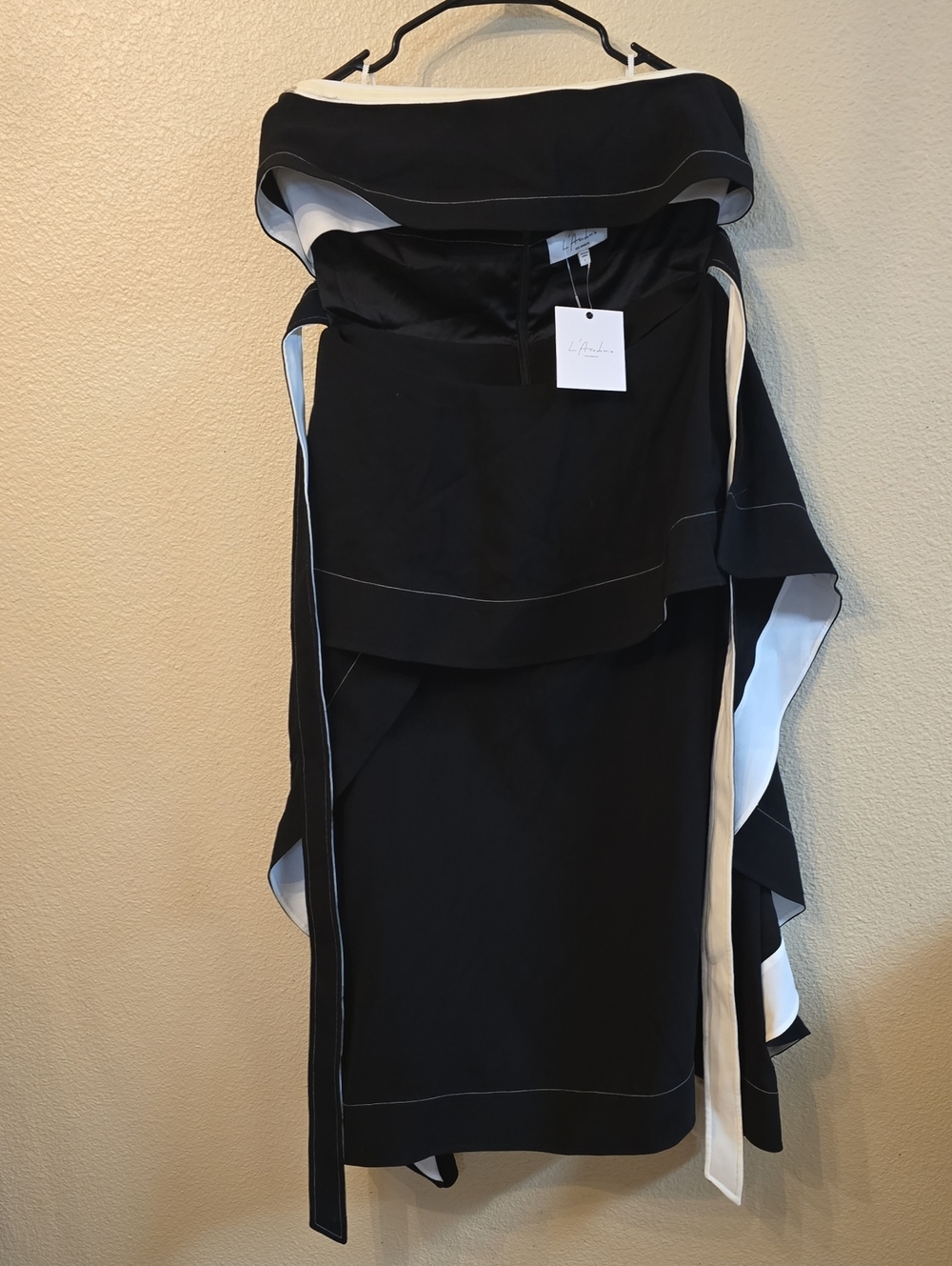 L'Agence Black Strapless Ruffle Midi Skirt
